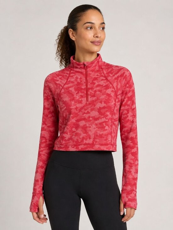 lululemon athletica Tops - Lululemon Womens Pink Camo Print It's Rulu Run Half Zip Cropped Pullover Size 10